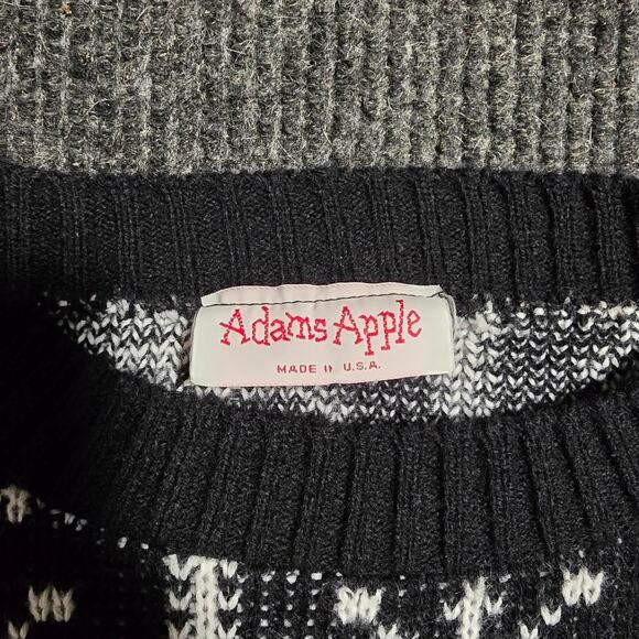 Vintage 70s Adams Apple USA Knit Sweater – Black White Nordic Snowflake - Picture 4 of 4